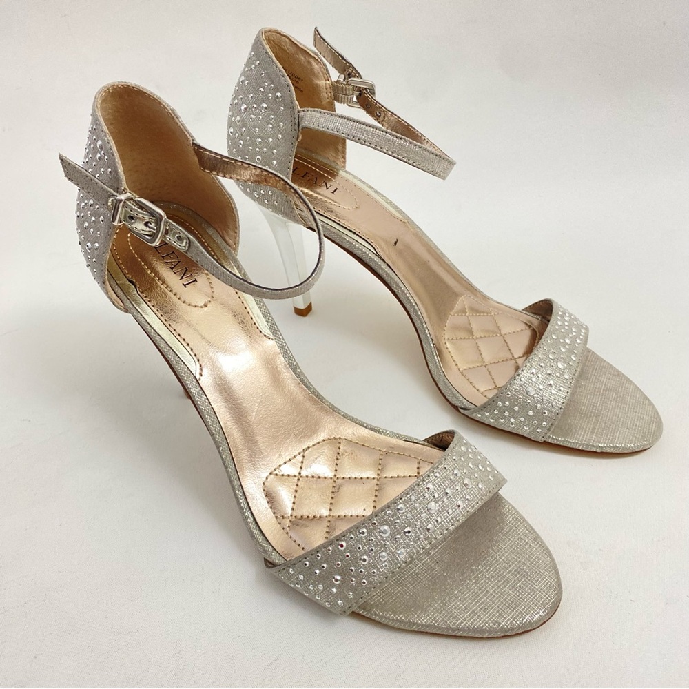Alfani Studded Silver Heeled Sandals 7 M Ankle Strap Open Toe Women’s Heel